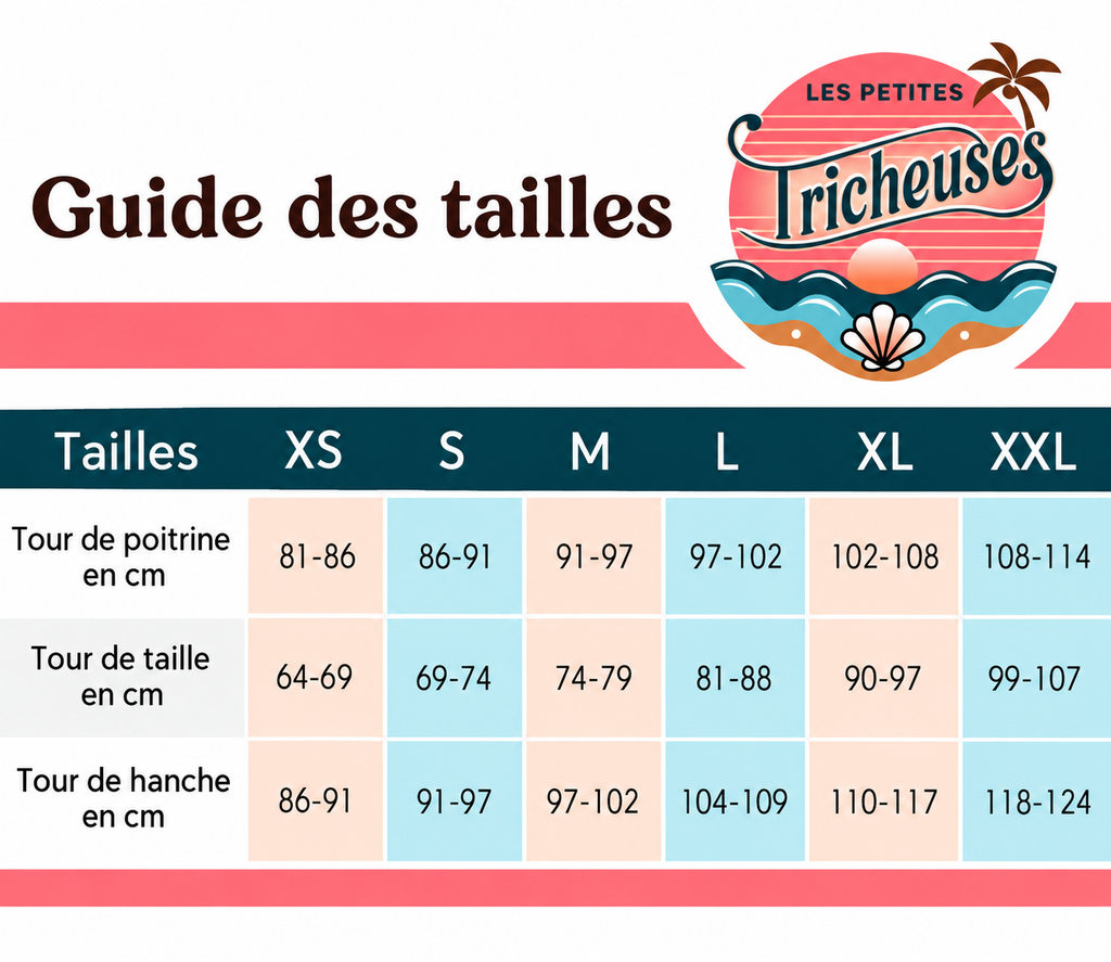 Guide des tailles du maillot de bain gainant Aeri du XS au XXL
