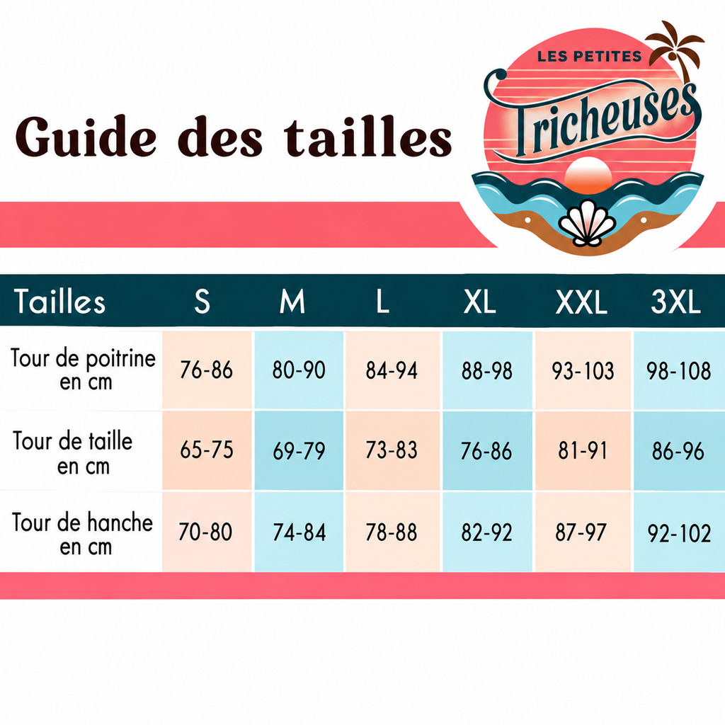 Guide des tailles du maillot de bain gainant Oria du S au 3XL
